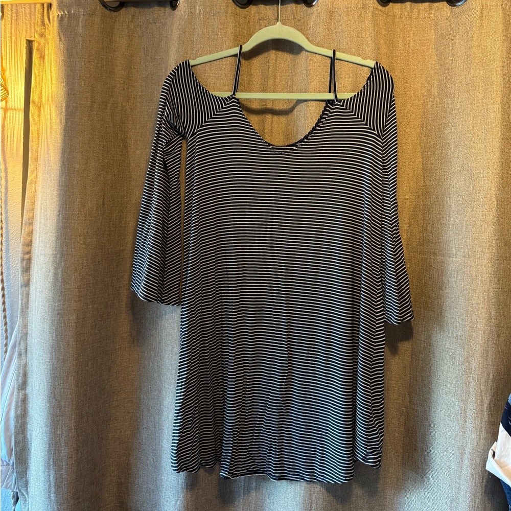 Abercrombie & Fitch Striped Black and White Mini Bell Sleeve Dress
